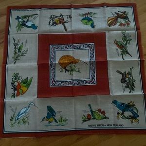 Vintage birds of New Zealand flax linen tablecloth